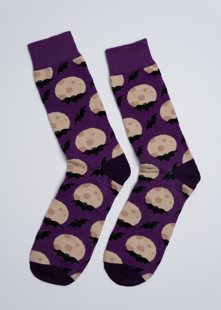 Halloween moon socks with bats