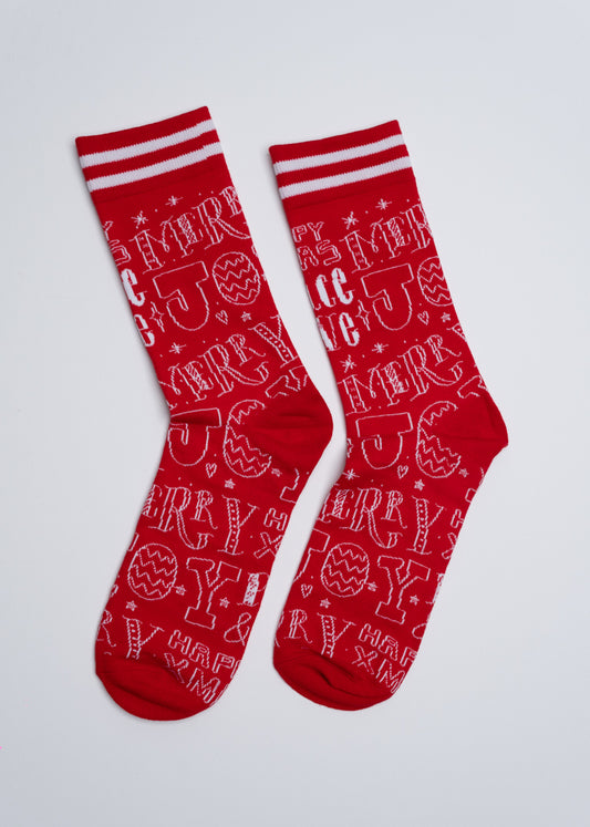 Christmas red socks with words