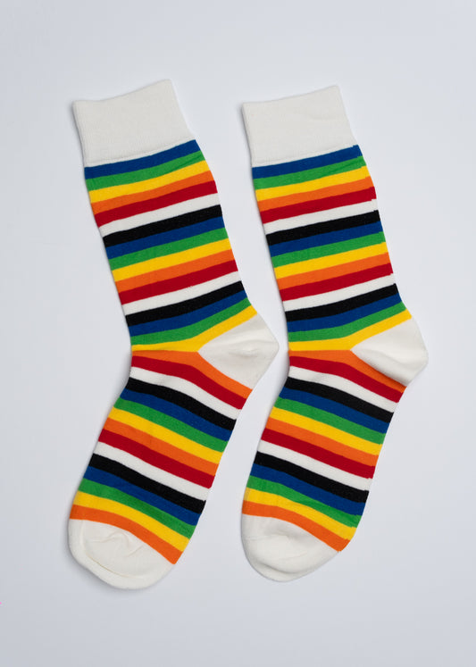 White rainbow striped socks
