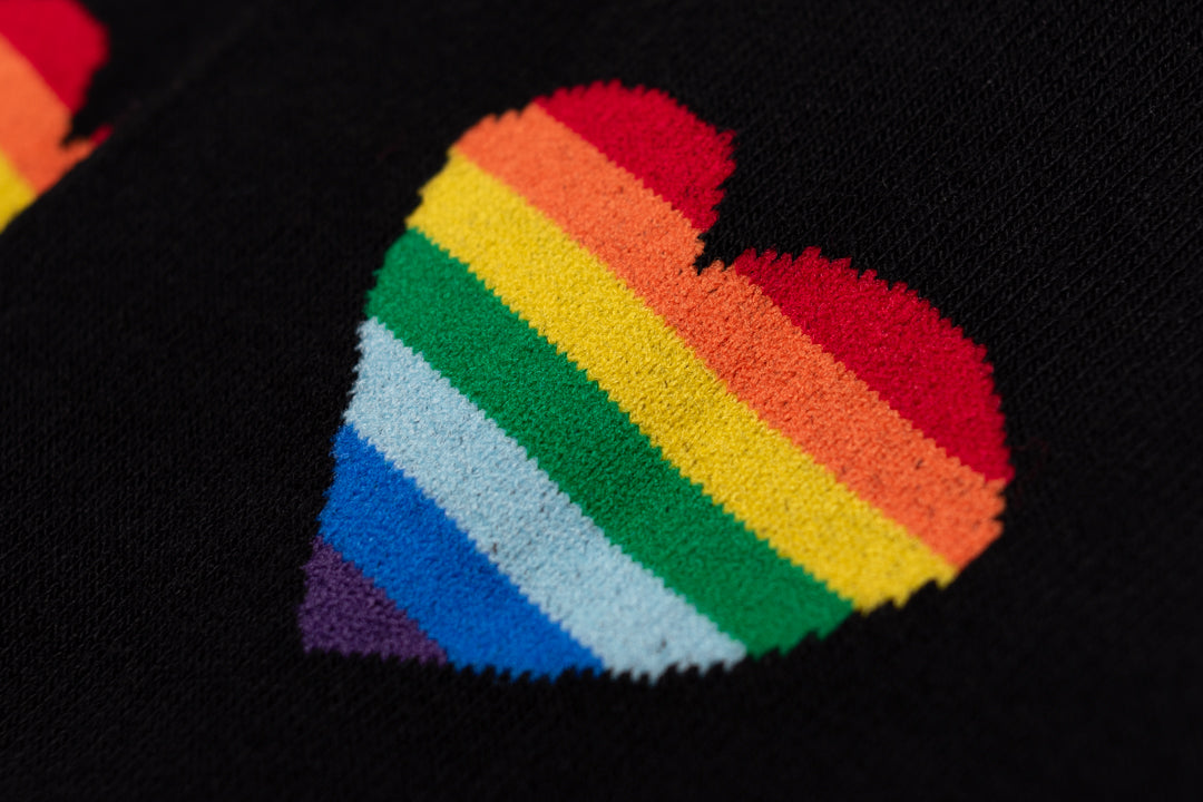 Black Rainbow Striped & Heart Socks