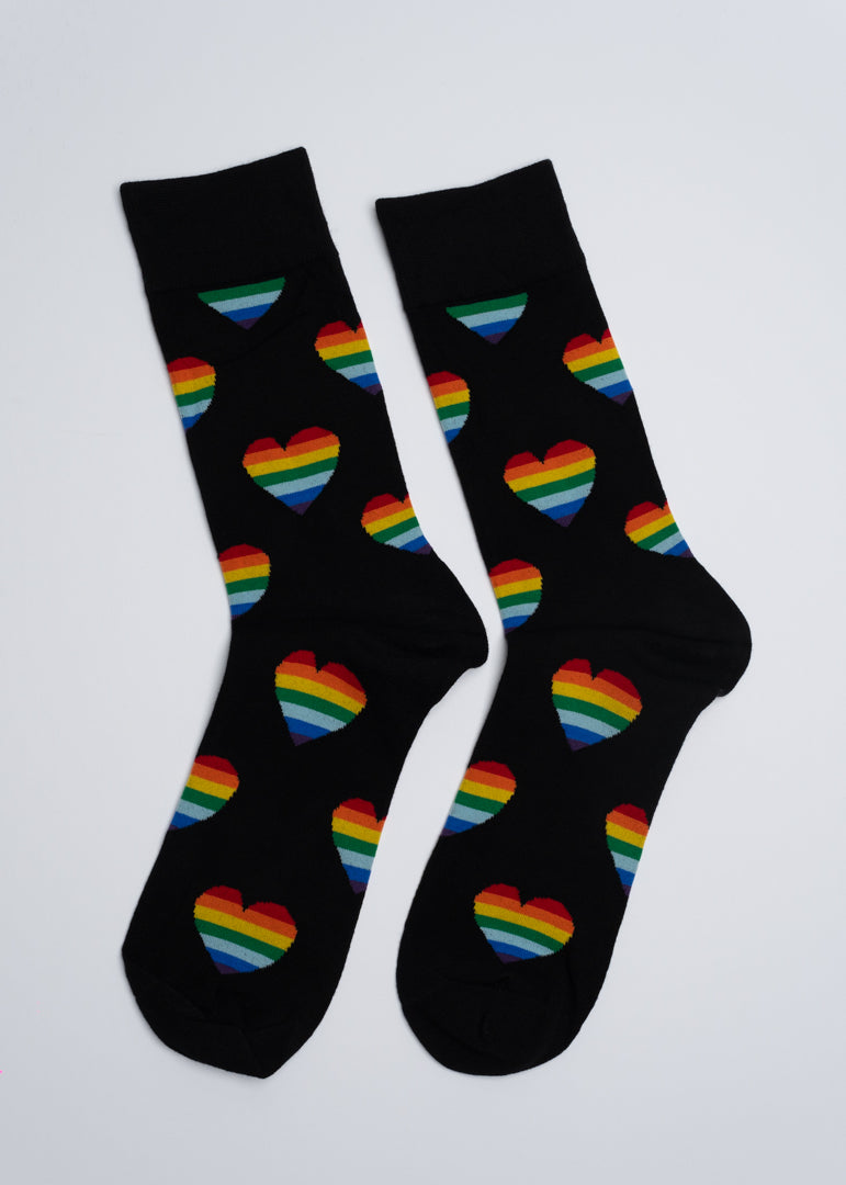 Black Rainbow Striped & Heart Socks