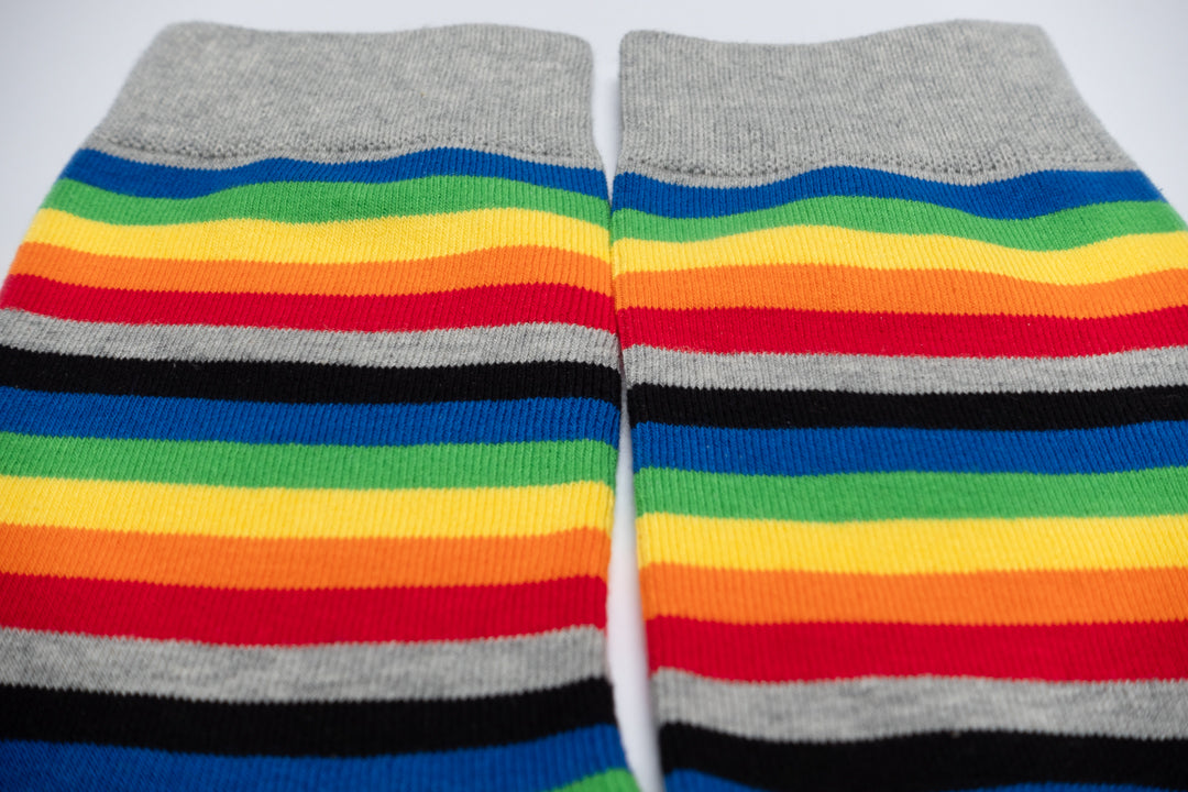 Gray rainbow striped socks