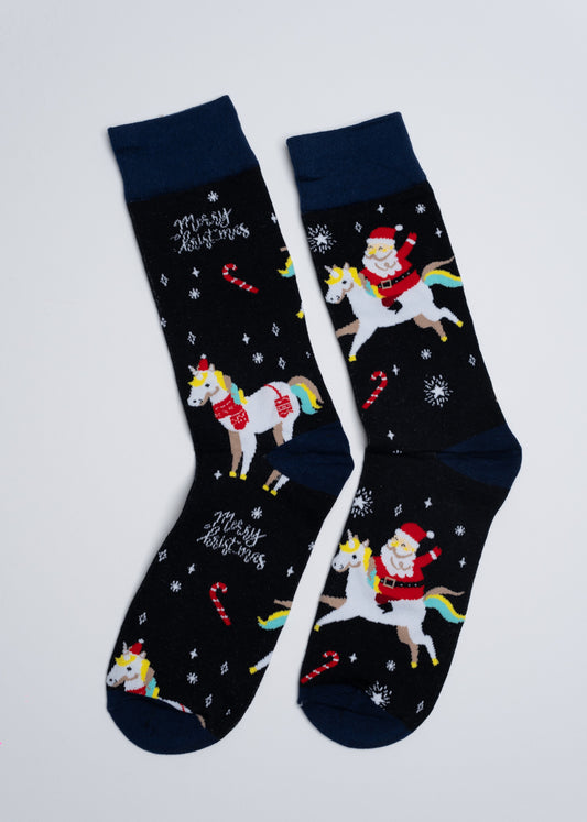 Santa Claus riding unicorn socks