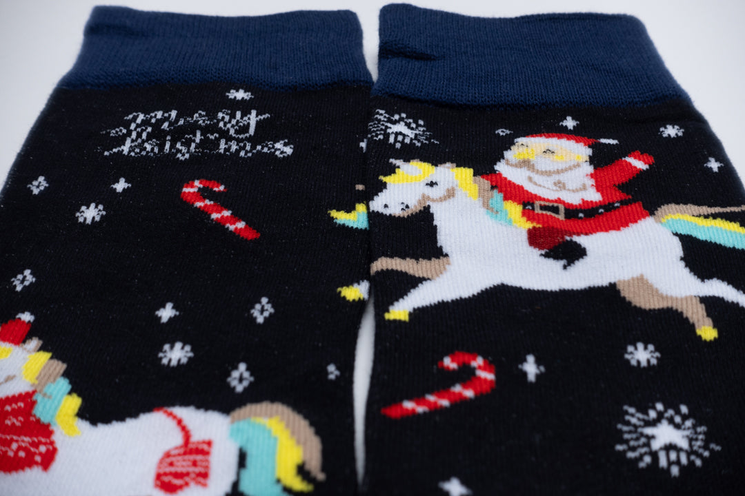 Santa Claus riding unicorn socks