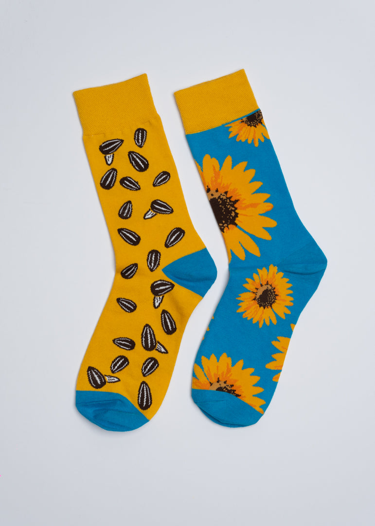 Mismatched sunflower socks