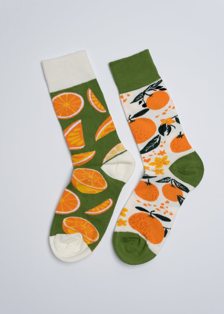 Mismatched sweet orange socks
