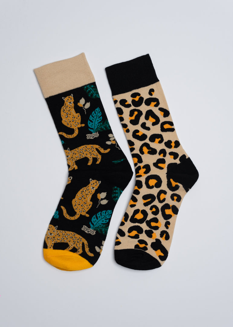 Mismatched leopard socks