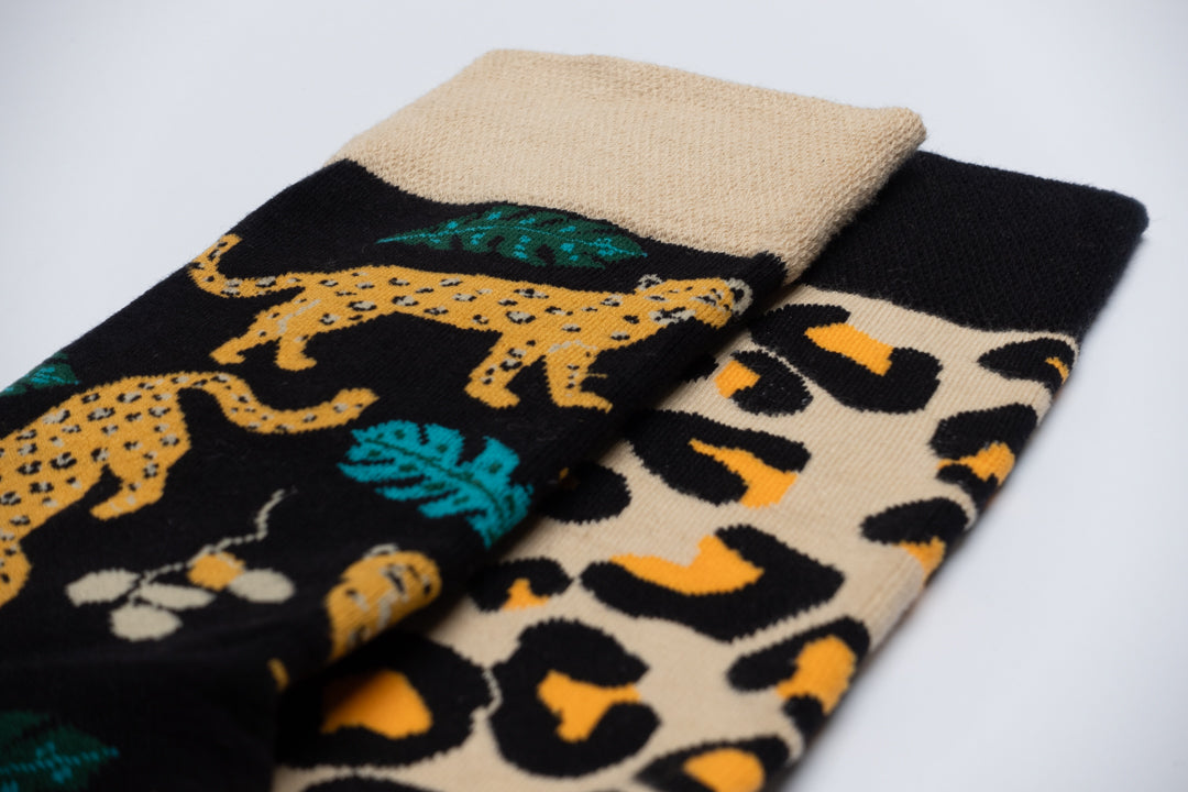 Mismatched leopard socks