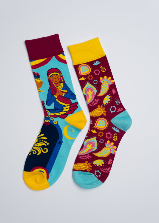 Indian themed mismatched socks