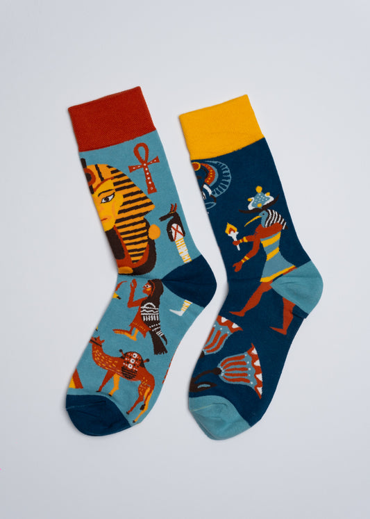 Egyptian themed mismatched socks