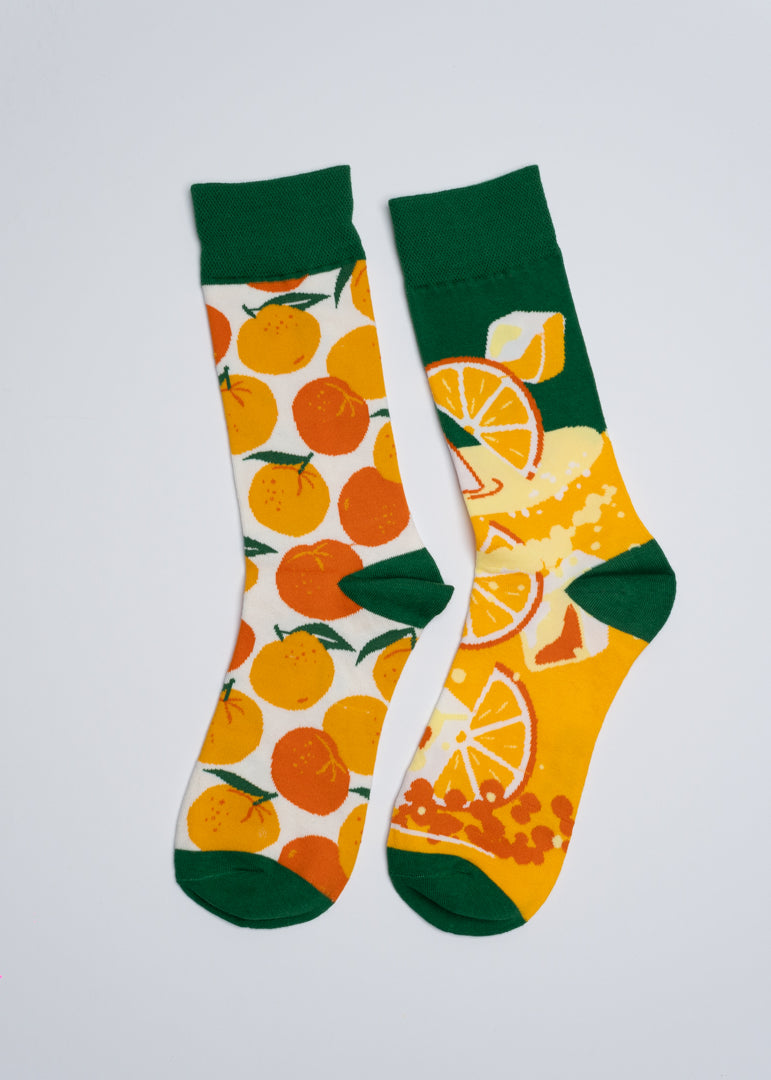 Orange juice mismatched socks