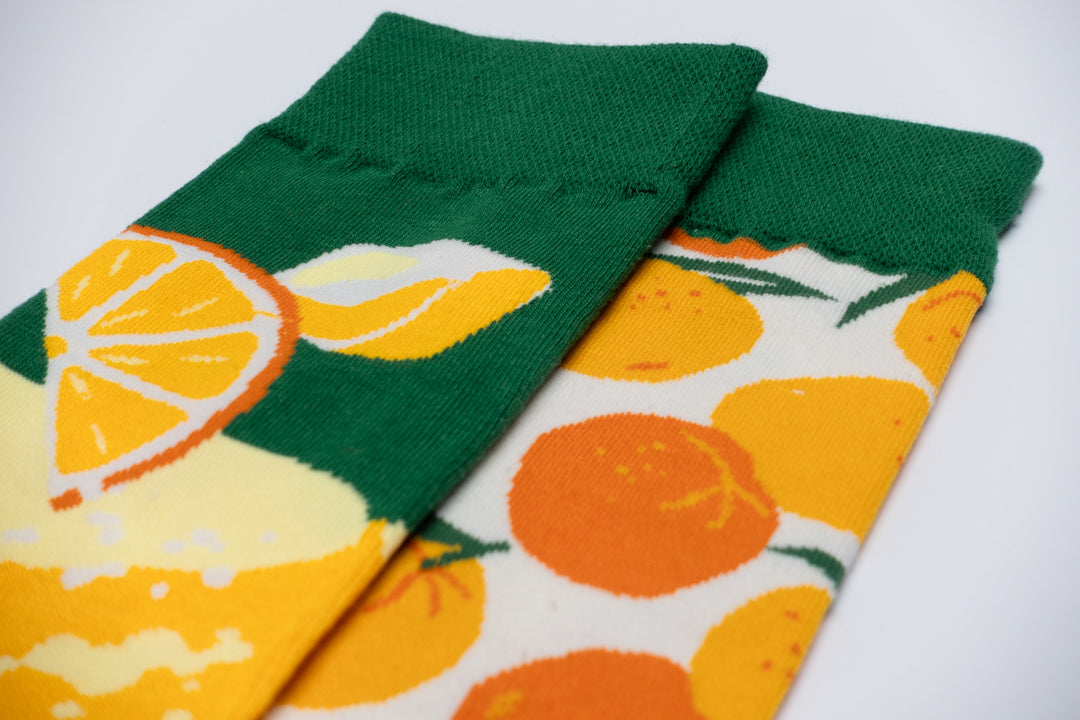 Orange juice mismatched socks