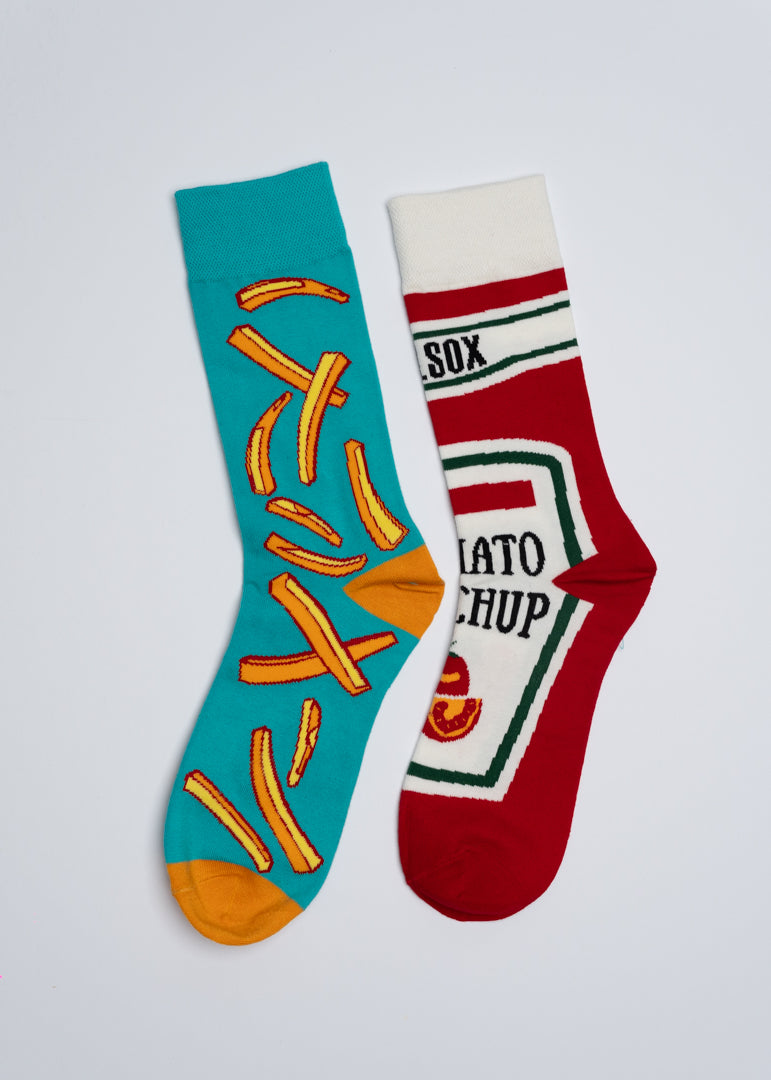 Fries & ketchup mismatched socks