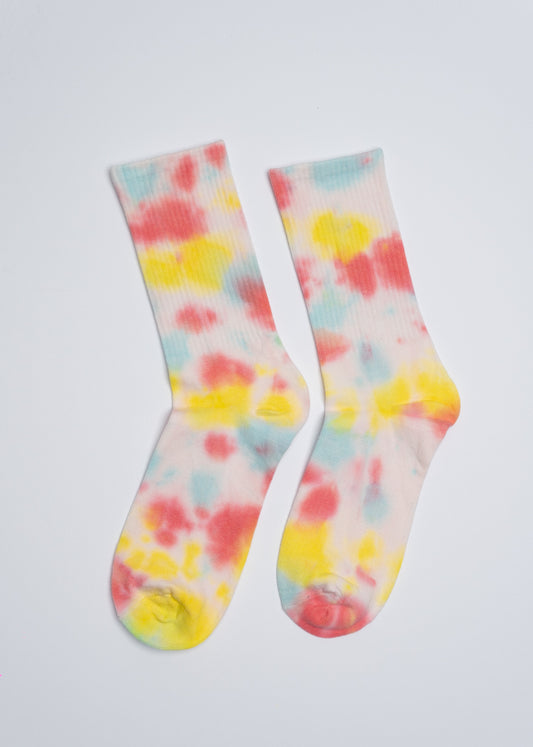 Red, yellow & cyan tie dye socks