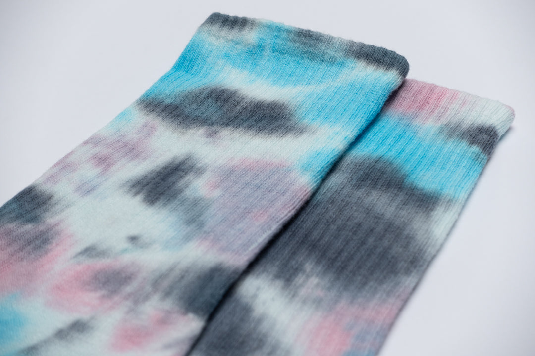 Cyan, black & lilac tie dye socks